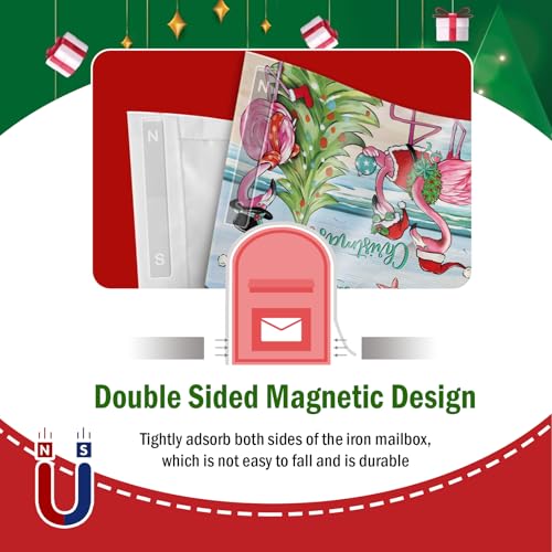 Image of Beach Christmas Flamingo Mailbox Cover Magnetic Standard Size 21 inch x 19 inch, Xmas Tree Coastal Decorative Post Letter Box Wrap Decor, Nautical Winter Holiday Garden Yard Outdoor Decoration