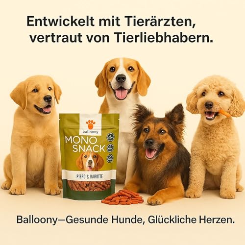 Balloony.pet Monosnack Kaustangen Pferd & Karotte – Natürliche hundeleckerli Pferd für jeden Hund – Luftgetrocknete leckerlies für Hunde (150g)