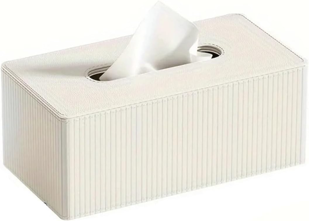 PU Leather Tissue Box Napkin Holder Stripe, Compatible For Families And Offices(Black)