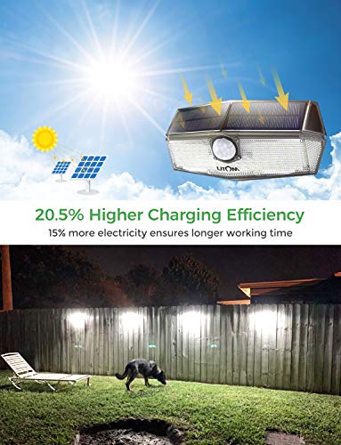 LITOM 120 LED Solar Lights Outdoor, upgraded Solar Panel with 3 Optional Modes and 270°Wide Angle, IP67 Waterproof, Portable Solar Powered Security Light 4 Pack