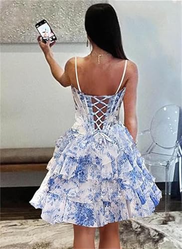 Spaghetti Straps Satin Homecoming Dresses Short Tiered Floral Chiffon Cocktail Party Gowns for Teens2