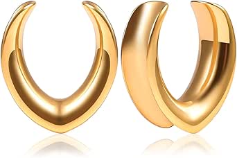 Vankula Ecarteur Oreilles 1 Paire Selle Plug Tunnel Creux Ellipses En Acier Inoxydable Piercing Bijoux Pour Femmes Hommes 8mm à 16mm, 8mm(0G), Métal