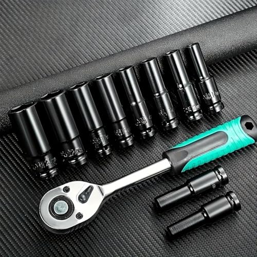 Image of 14 Pieces 1 /2-Inch Square Drive 78mm Deep Impact Socket Hex Set, 6-Point Standard Metric Sizes CR-V Steel 10mm to 24mm (14 in 1 impact socket set)