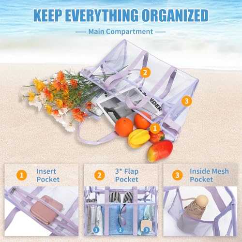 Women's Clear Beach Bag with Detachable Phone Pouch - Foldable, Waterproof Clear Tote Bags for Beach, Pool, Stadium3