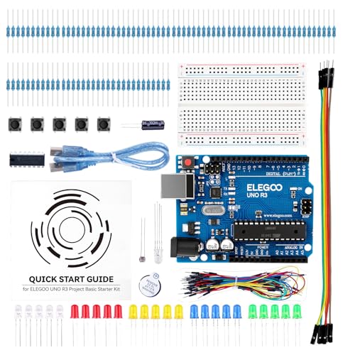ELEGOO UNO R3 Carte Kit De Démarrage Basique avec Guide d'utilisation Français Kit d'apprentissage de Base Projet Compatible avec Arduino IDE