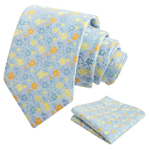 Image of Alizeal Mens 3.15inches Exquisite Floral Tie with Small Flower Printed Pocket Square