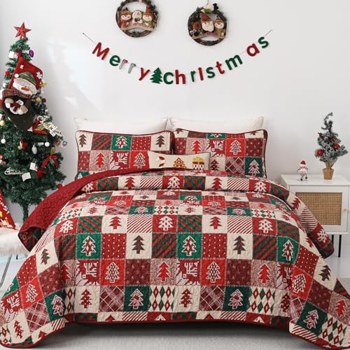 WONGS BEDDING Tagesdecke 220x240 Rot Grün Weihnachts Bettüberwurf...