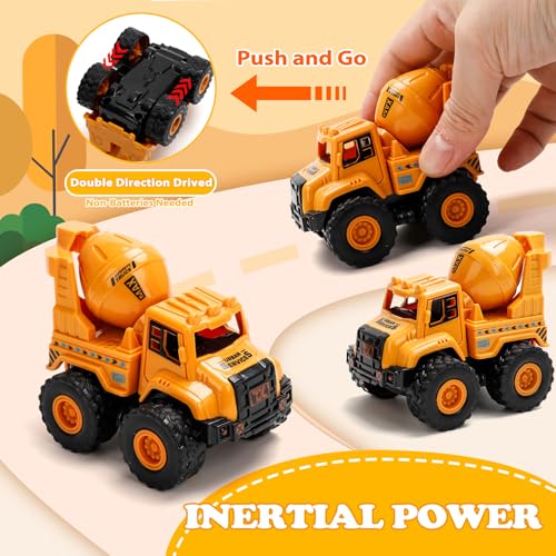 Lovinkiki Construction Truck Toys for Toddlers 1-3, Push and Go Toy Vehicles Set with Mixer, Dump Truck, Excavator, Bulldozer, Friction Powered Cars for Boys and Girls, Gift for 2 3 4 5 Year Old Kids by Lovinkiki - Used condition - Image 3