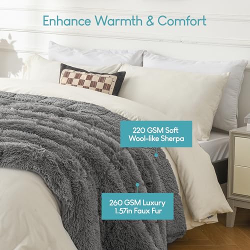 Image of Cottonblue Weighted Blanket 12lbs 60x80 inches for Queen Bed, Faux Fur Sherpa Weighted Blanket for Adults, Plush Cozy Bed Blanket with Glass Beads for Calm and Relax, Grey