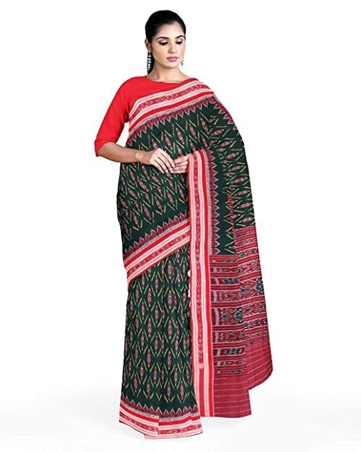 Image of Ikat Women's Cotton Saree, Handmade Pure Cotton Khandua Saree, Ikkat Orissa Traditional Handloom Saree Without Blouse