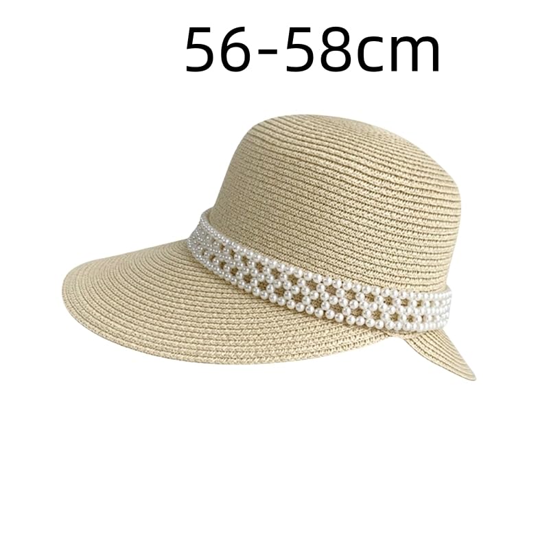 Cappello Estivo Traspirante a Tesa Larga in Paglia per Donna,Cappelli da Sole in Paglia Intrecciata con Protezione Uv e Perle,Cappello da Spiaggia Leggero per Giardino,Viaggio,Attività All'Aperto