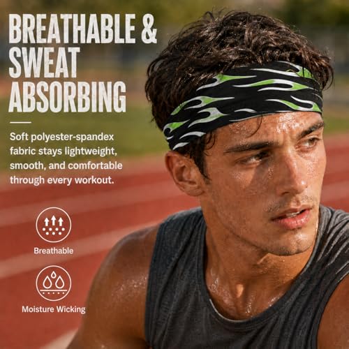Image of 9 pcs Sweatbands for Men Workout Sport Headbands for Men Camo Headband Sweat Absorbing Headband Wide Sweatband for Head Basketball Football Cycling Running Yoga, 4.7 x 9.8 Inch