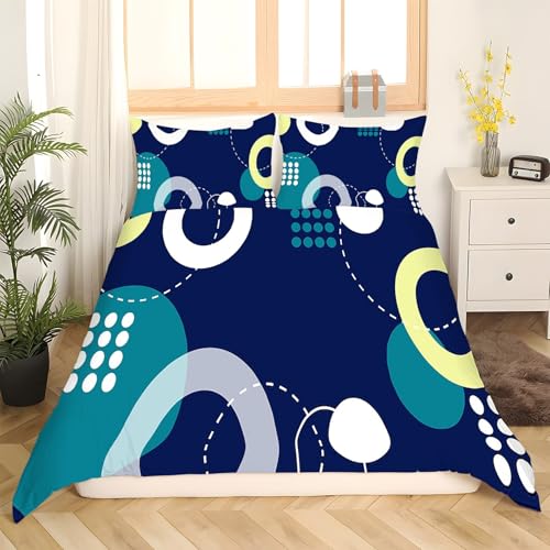Housse de couette 200x200 formes géométriques bleu ensemble literie 3 pièces microfobre