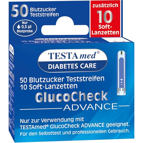 TESTAmed GlucoCheck Advance Blutzuckerteststreifen plus Soft-Lanzetten, 60 Stück