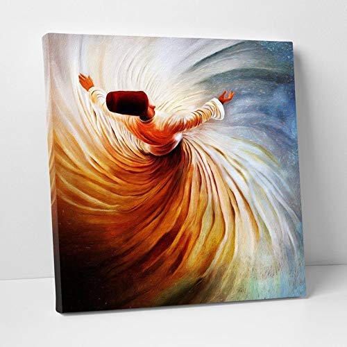 iwa concept | Islamic Wall Art Decoration Sufi Whirling Darwish Framed Canvas | Islamic Ramadan Wall Decorations for Home Modern Muslim Housewarming Gift | (Design-1, 16x16 inches)