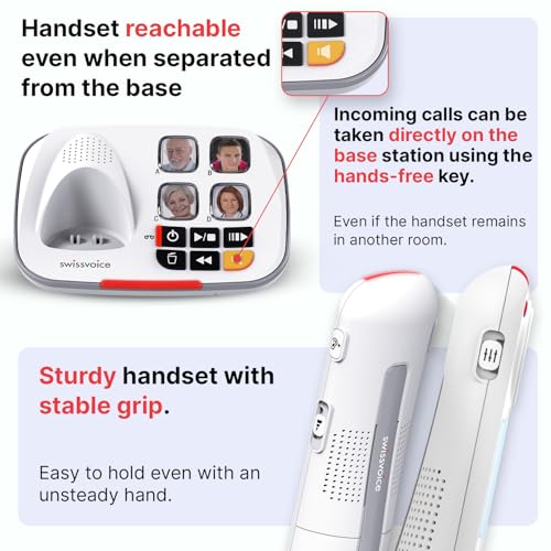 SWISSVOICE - Xtra 2355 Duo - DECT - Cordless Telephone - Large Keys - Answering Machine - Audio Boost - Loud Ringtones - Hearing Aids Compatible - Call Block- 2 Handsets - White - Image 4