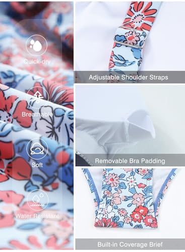 Aleumdr Retro Plant Color Print Two Piece Tankini Swimsuit Vintage Ruched Bandeau Top and High Waisted Swim Skirt for Women Floral Print Medium - Image 4