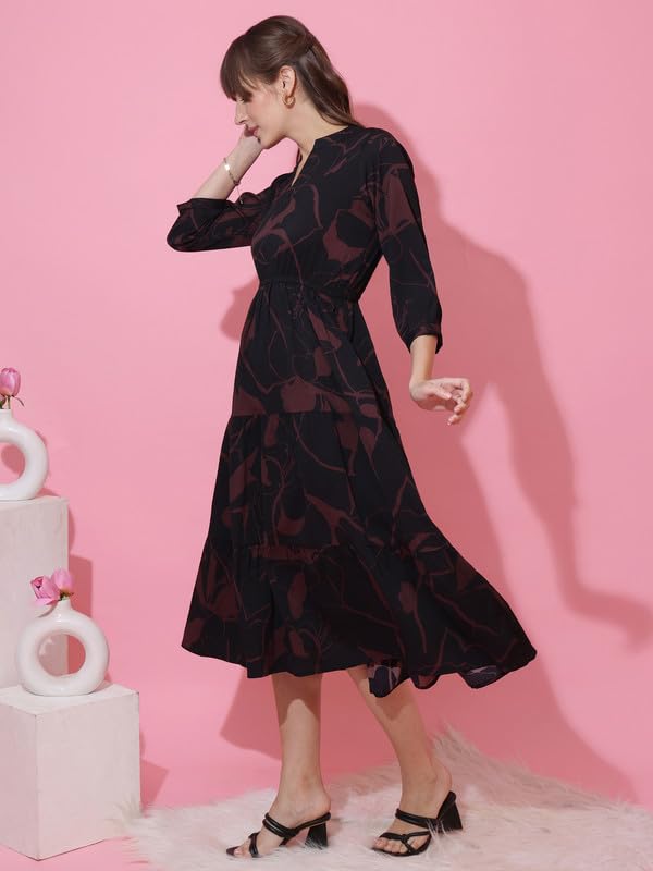 Image of Sheetal Associates Women's Casual 3 /4 Sleeve Crepe Fit and Flare Dress| Comfortable Relaxed Fit Summer Party Dress