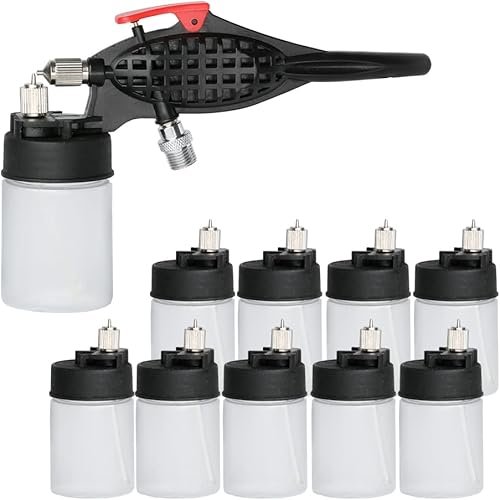 T TOGUSH Aerógrafo de alimentación de sifón de acción única con 5 botellas de 0.012 in y 5 botellas de 0.020 in, kit de aerógrafo de mezcla externa