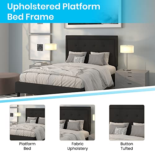 Flash Furniture Roxbury Full Size Tufted Upholstered Platform Bed In Black Fabric With 10 Inch Certipur-Us Certified Pocket Spring Mattress #TOP2