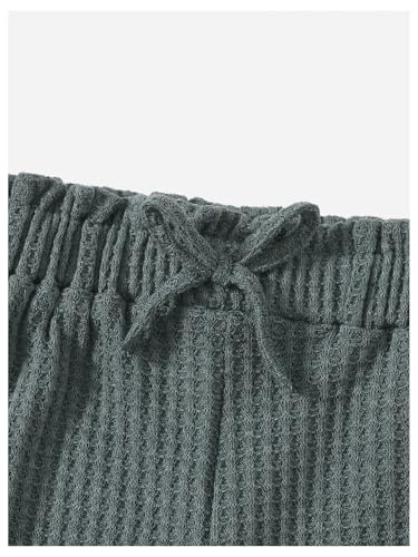 Image of RoseSeek Girl's 2 Piece Outfits Waffle Knit Scoop Neck Button Down Crop Tank Tops Paperbag Waist Track Shorts