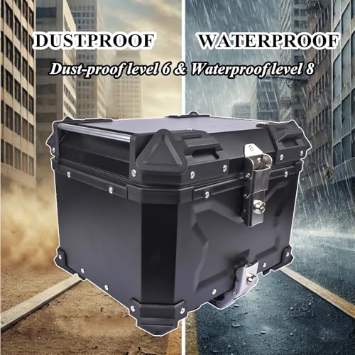 GLOSSY AUTO PARTS Schwarzer 45L Universal-Motorrad-Topcase, wasserdichte Aluminium-Motorrad-Kofferraum-Topbox, Dual-Key Storage Carrier Case, Kofferraum Tour Tail Box für Store Helm