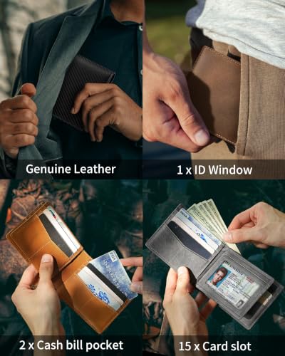 Image of Artpaxy Mens Wallet Bifold Genuine Leather RFID Blocking Wallet for Men with 1 ID Window 15 Card Holders 2 cash pockets 1 Gift Box