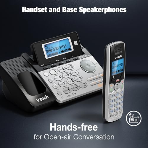 Image of VTech 4-Handset 2-Line Cordless Phone for Small Business or Home with Answering System and Mailbox on Each Line, Caller ID /Call Waiting, Conference Call | DS6151 with 4 Handsets Bundle (Black /Silver)