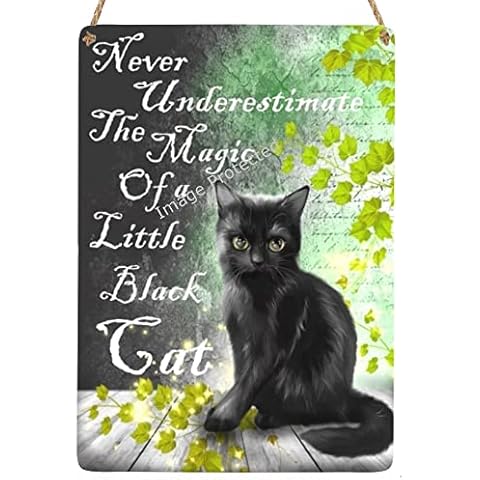 Cat Hanging Metal Sign - Black Cat Sign - Never Underestimate The Magic Of A Little Black Cat Cover