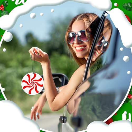 Image of Demissle 24 Pcs Car Air Fresheners Bulk Cute Hanging Air Freshener Groovy Scented Fresheners Rearview Mirror Decor for Women Car Accessories(Candy)