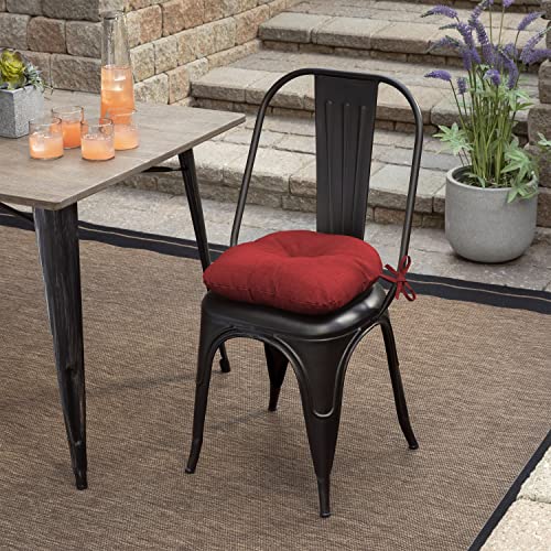 Image of Arden Outdoor Tufted Bistro Seat Cushion, Set of 4, 14.5 in x 15 in, Rain-Proof, Fade Resistant Ruby Red Leala