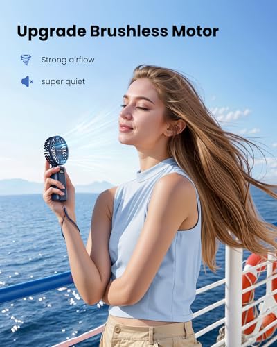 Image of Gaiatop Powerful Hand Fan, Portable Personal Fan Handheld Fan, 3 Speed Foldable Desk Fan with Digital Display, 2000mAh USB Rechargeable Fan for Indoor Outdoor