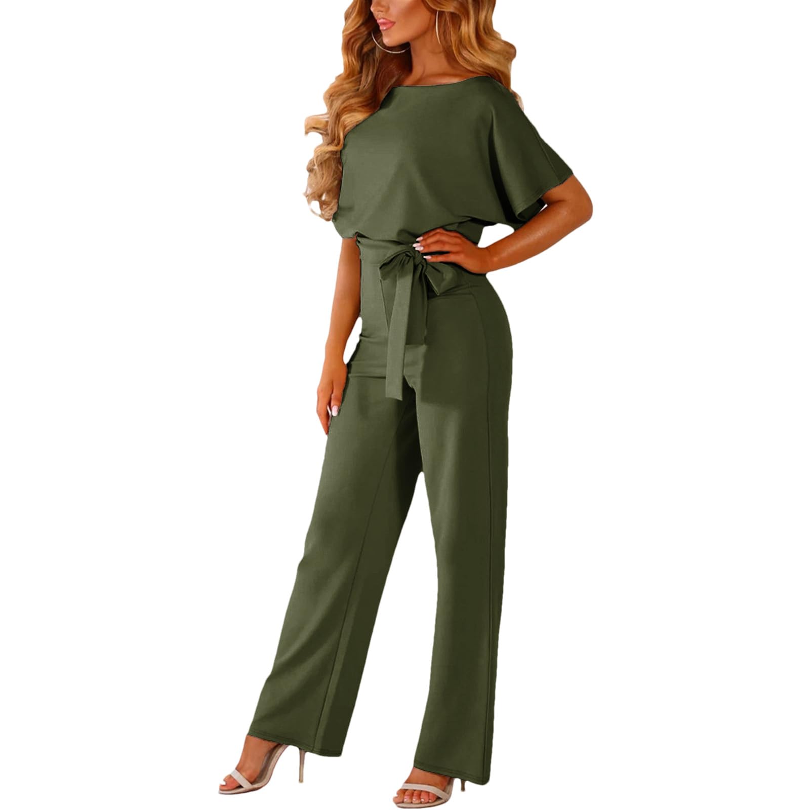 amropi Mujer Mono de Manga Corta Pantalones Elegante Mono Casuale Suelto con Cinturón