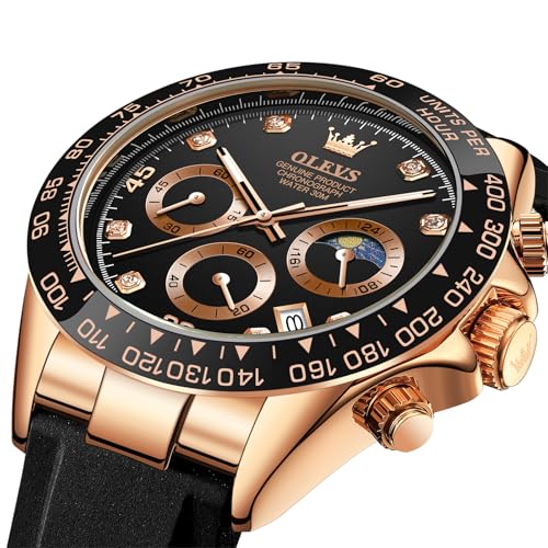 Image of OLEVS Watches for Men Business Diamond Moon Phase Male Watch Chronograph Fashion Dress Waterproof Date Analog Quartz Waterproof SiliconeMen Wrist Watch