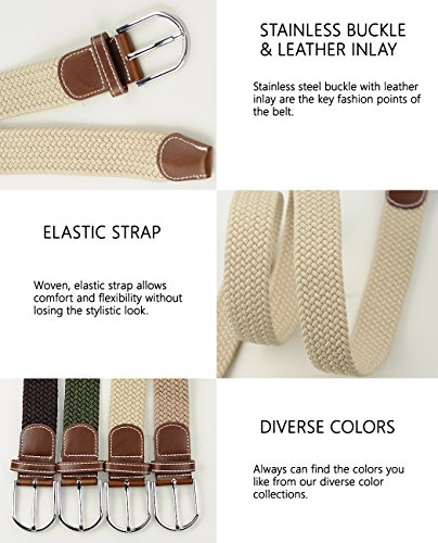 NYFASHION101 Rounded Metal Buckle Brown Inlay Elastic Braided Woven Stretch Belt3