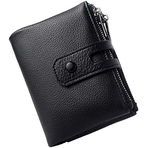 Small Soft Leather Purses for Women, RFID Blocking Women's Credit Card Holder Ladies Wallets Double Zipper Pocket (Black) Cover