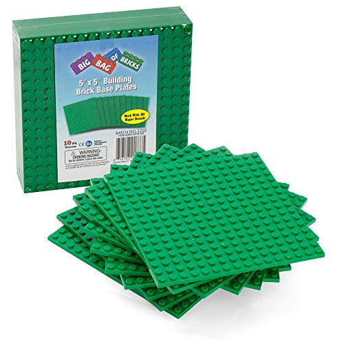 Scs Direct Brick Building Blocks Green Baseplates - 5"X5" (10Pcs) Dual Connectivity For Stacking - Compatible With & Tight Fit With All Major Building Blocks Brands - Great For Activity Tables #TOP2