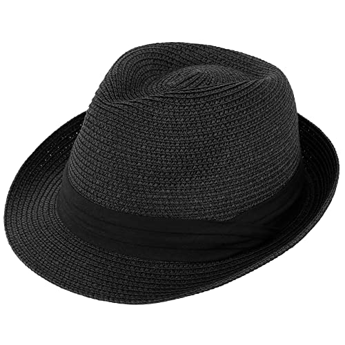 Mens Fedora Hats Short Brim Black Hats for Women Sun Hats for Men Straw Hat Beach Hats for Women Adjustable Men's Hats Straw Fedora Mens Hat,L/XL