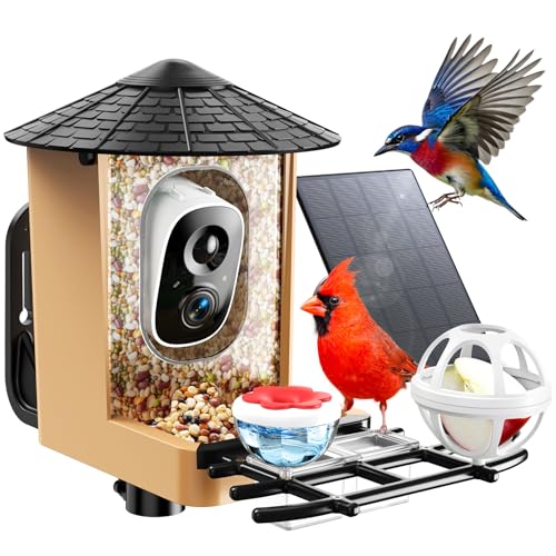 Smart Bird Feeder with Camera with AI Identify Birds Species & Solar Panel, WiFi Birdfeeder with Cam, 2K Live View, Chew-Proof & Waterproof Design, Real-Time App Alerts, Gift for Bird Lovers, Black