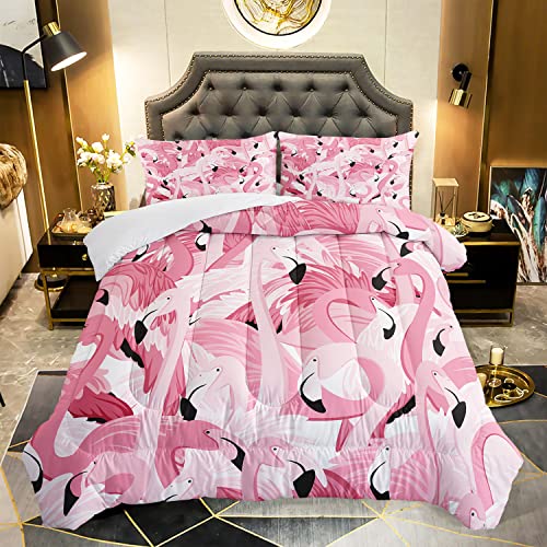 AILONEN Flamingo Comforter Set for Girls Kids, Tropical Flamingo Pattern Bedding Set Full Size,Superior Quilt Ultra Soft,3 Piece 1 Comforter and 2 Pillowcases,Microfiber Fabric