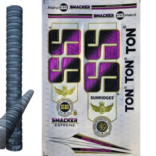 Image of Cottontail Cricket Bat Sticker & Grip Combo | English Willow 4D Digital Fiber Scuff Protection Tape + Ring Chevron Anti Slip Grip | (Black)