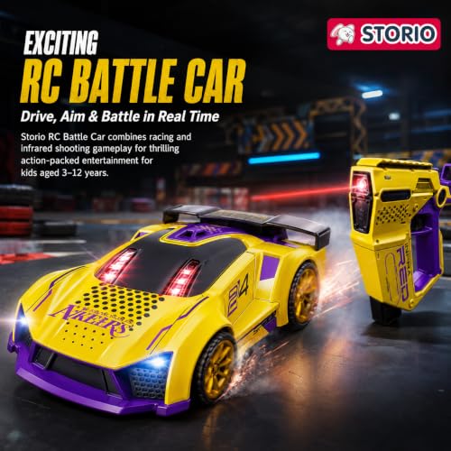 Image of Storio RC Battle Car for Kids 3-12 Years, Remote Control Car with 2 Player Shooting Game, Rechargeable Toy Car with Flip Action, RC Cars for Boys Girls, Birthday Gift