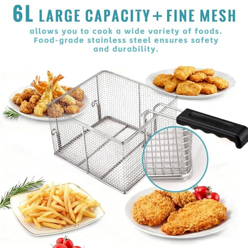 Cesta para Freidora Profesional WaterElfo, Construcción de Malla de Acero Inoxidable, 16.5 x 12 x 8.5 Pulgadas, Mango Ergonómico, Accesorio de Cocina de Calidad Profesional miniatura 4