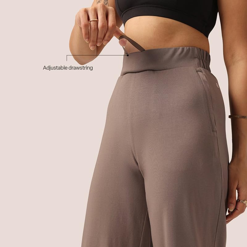 Image of BlissClub Women AM PM Cotton Wide Leg Pants | Wide Waistband | High Rise | Drawstring | 2 Pockets
