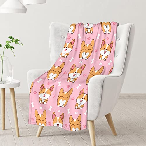 Corgi Blanket Gifts - 40"x50" Cute Throw for Adults, Kids - Pink Soft Fuzzy Blankets for Bed, Couch & Living Room