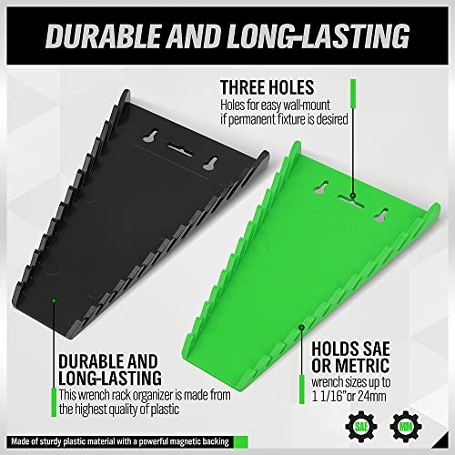 Swanlake 2Pack Magnetic Wrench Organizer Wrench Rack Tool Trays, Premium Quality Wrench Holder Sae(1/4" - 1/16") And Metric(6Mm-24Mm) #TOP4