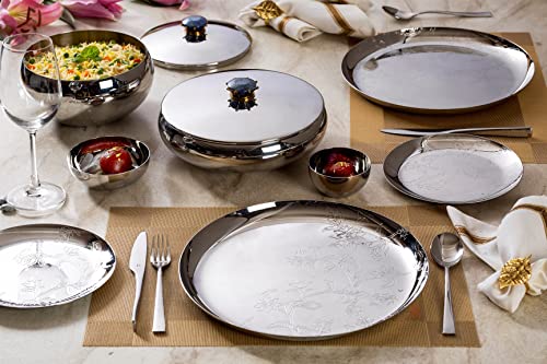 Image of ARTTDINOX Stainless Steel Royal Lapiz Quarter Plate S /6 | Stainless Steel Plates for Gifting | Steel Plates for Regular Use /Side Serving Plate,Set of 6 Pieces