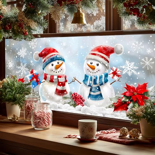 Vinilo decorativo navideño con muñeco de nieve de 39.3 x 17.7 pulgadas miniatura 4