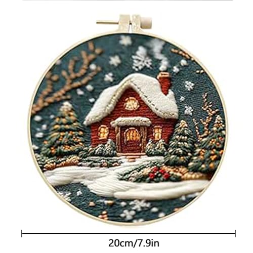 Image of Huacan Embroidery Kit for Beginners Adults, Easy Needlepoint Kits for Adults with Stamped Embroidery Patterns. (House)