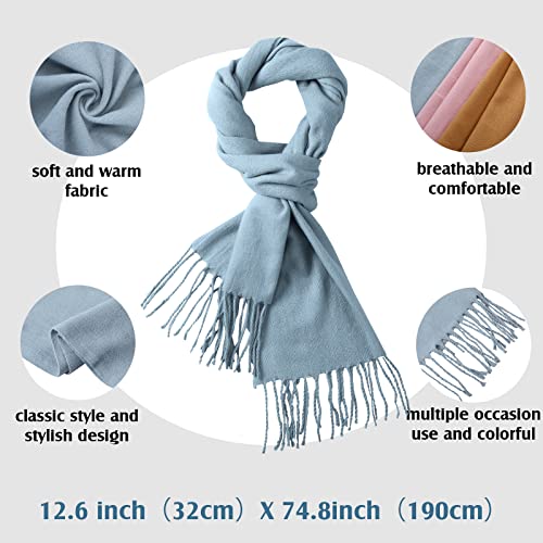 Handepo 6 Pcs Solid Color Winter Scarf Fall Cashmere Feel Cold Weather Scarfs Faux Cashmere Warm, 74.8 x 12.6 In2